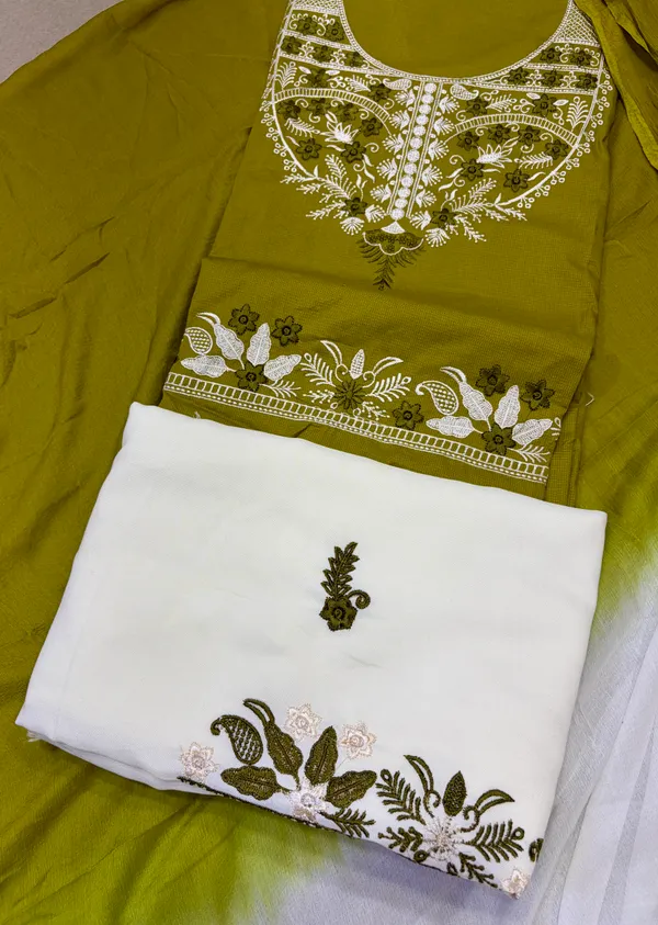 Green_And_White_Cotton_Unstiched_Suit_Set_For_Women