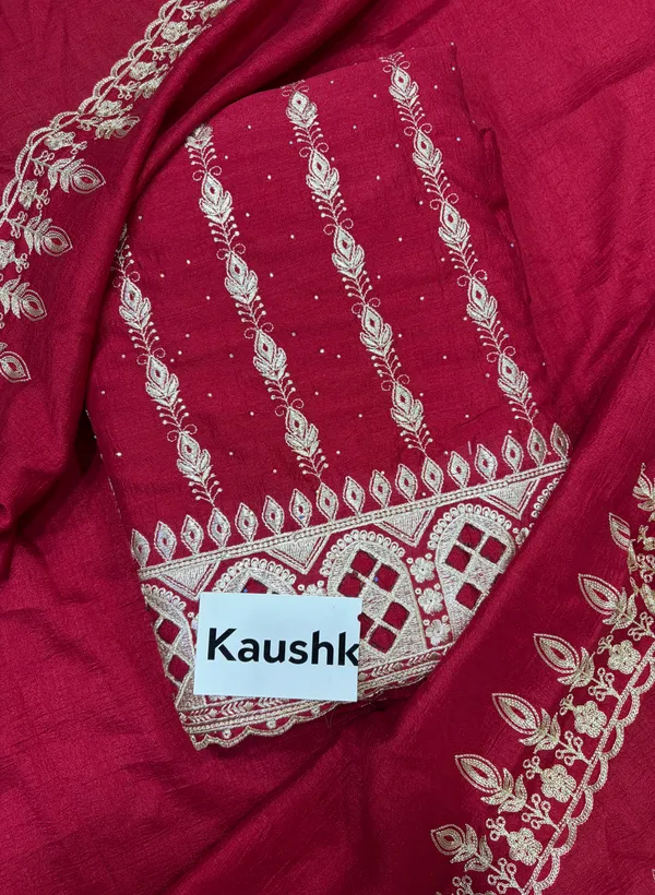 Red_Cotton_Unstiched_Suit_Set_For_Women