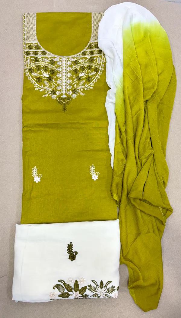 Green_And_White_Cotton_Unstiched_Suit_Set_For_Women