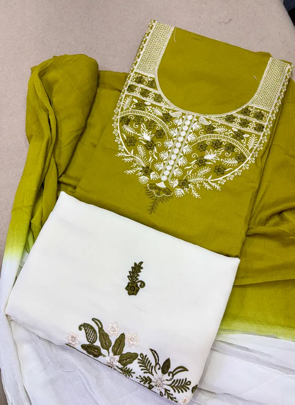 Green_And_White_Cotton_Unstiched_Suit_Set_For_Women
