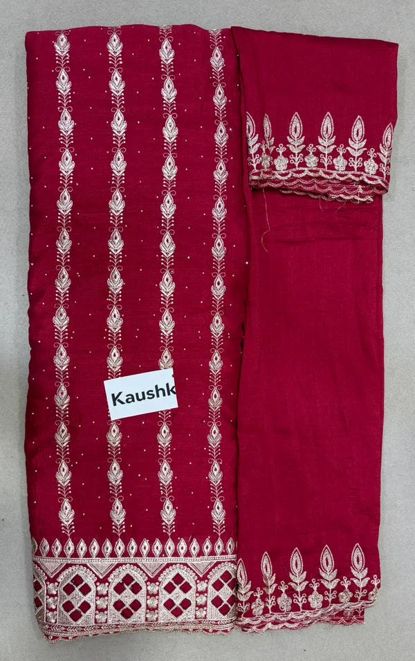 Red_Cotton_Unstiched_Suit_Set_For_Women