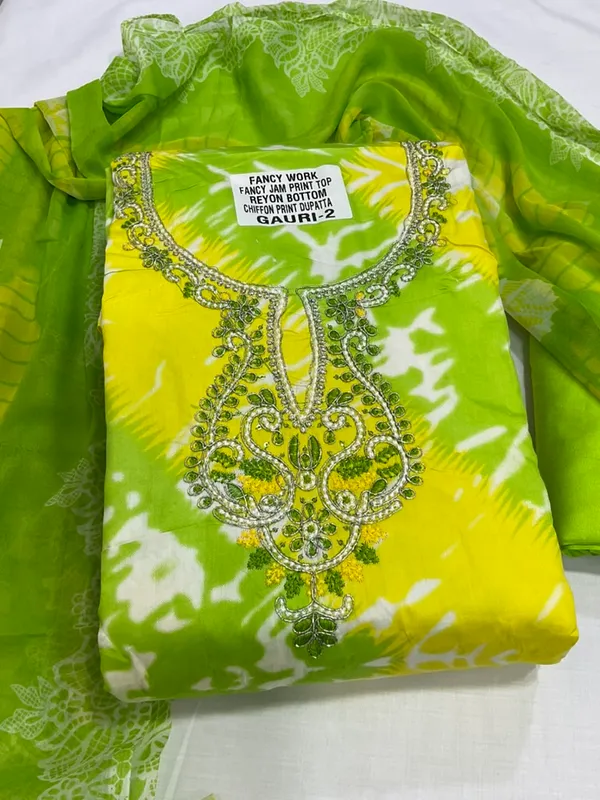 Yellow_And_Green_Cotton_Unstiched_Suit_Set_For_Women