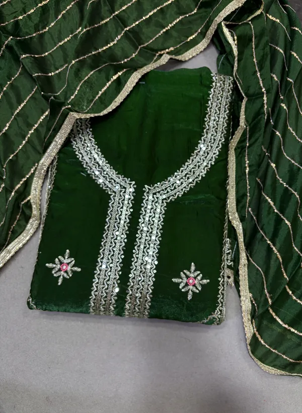 Dark_Green_Cotton_Unstiched_Suit_Set_For_Women