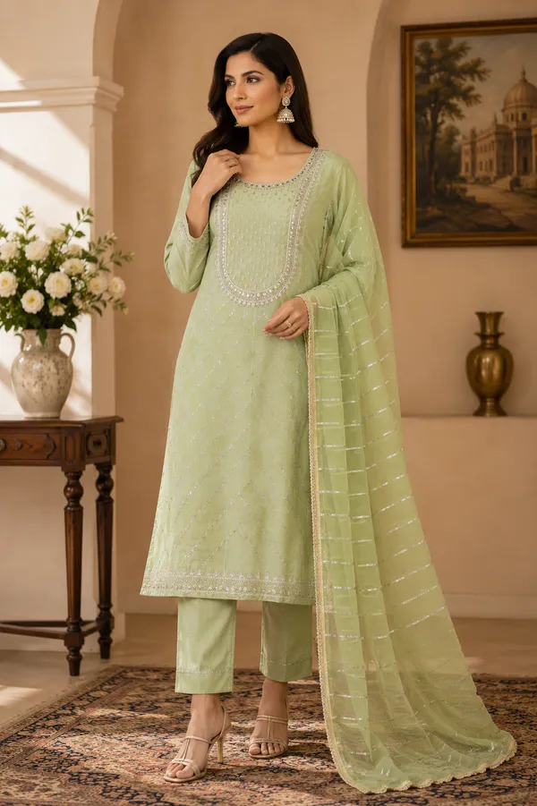 Green_Cotton_Unstiched_Suit_Set_For_Women