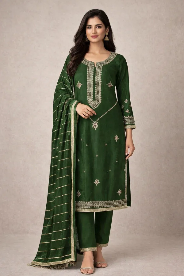 Dark_Green_Cotton_Unstiched_Suit_Set_For_Women