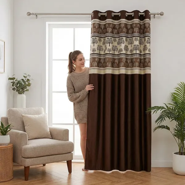 Brown_Long_Crush_Polyester_Curtain_For_Door