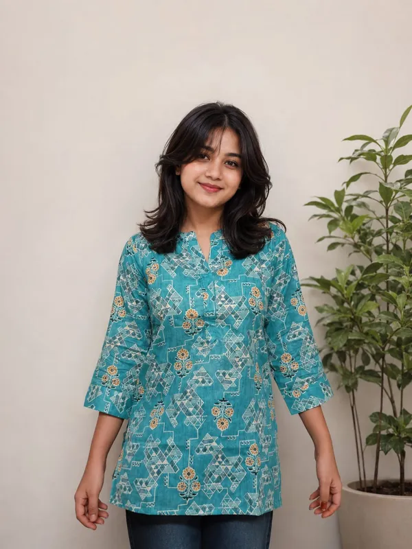 Kurvee_Women_Floral_Print_Pure_Cotton_Straight_Kurta_(Blue)