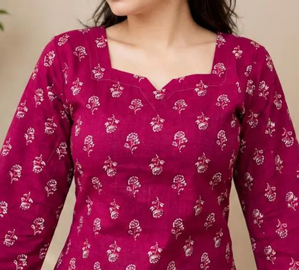 Kurvee_Women_Pink_Floral_Buti_Print_Squre_Neck_Bell_Sleeve_Cotton_Kurt