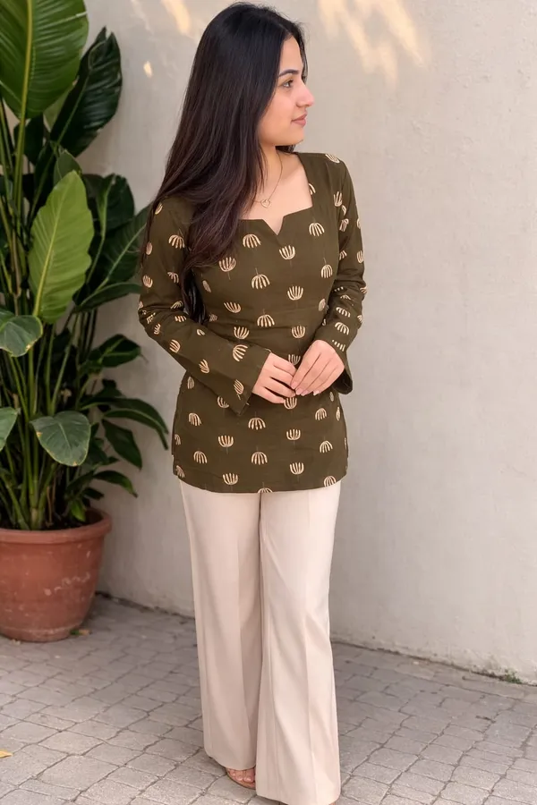 Olive_Green_Printed_Tunic_With_Bell_Sleeves_For_Women