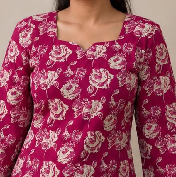 Kurvee_Women_Pink_Floral_Print_Square_Neck_Bell_Sleeve_Cotton_Kurti
