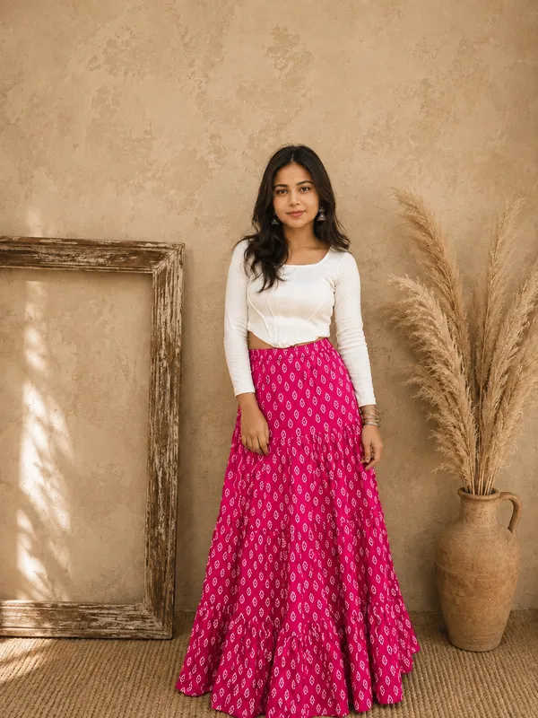 Kurvee_Women_Printed_Flared_Pink_Skirt