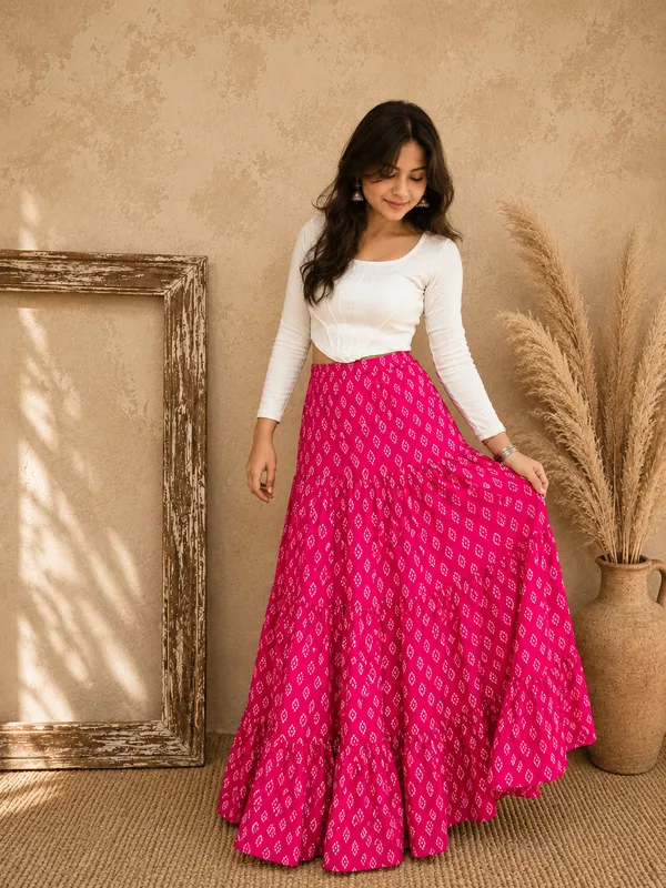 Kurvee_Women_Printed_Flared_Pink_Skirt
