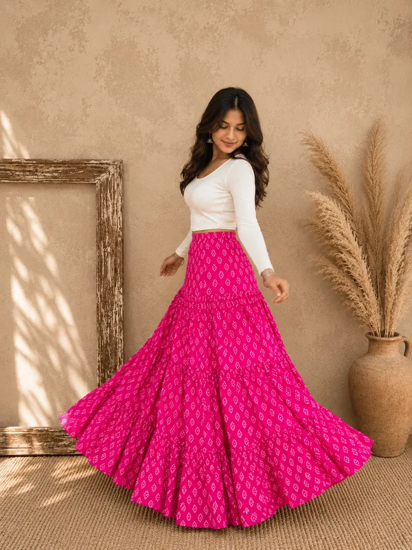 Kurvee_Women_Printed_Flared_Pink_Skirt