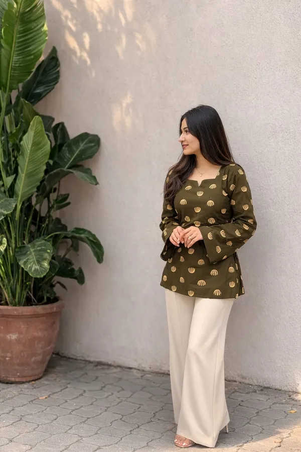 Olive_Green_Printed_Tunic_With_Bell_Sleeves_For_Women