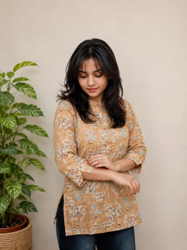 Kurvee_Women_Floral_Print_Pure_Cotton_Straight_Kurta_(Mustard)