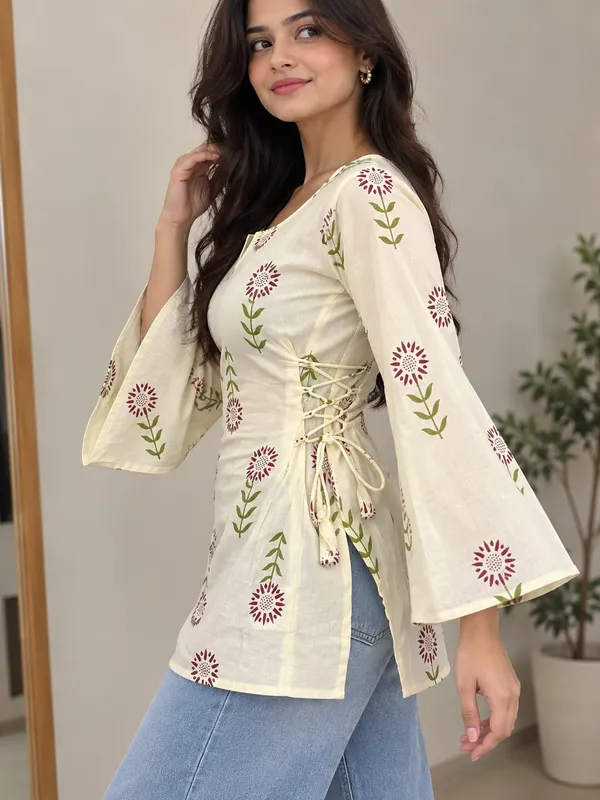 Women_Floral_Printed_Lace-Up_Top_with_Bell_Sleeves_&_Side_Tie-Up_Detail