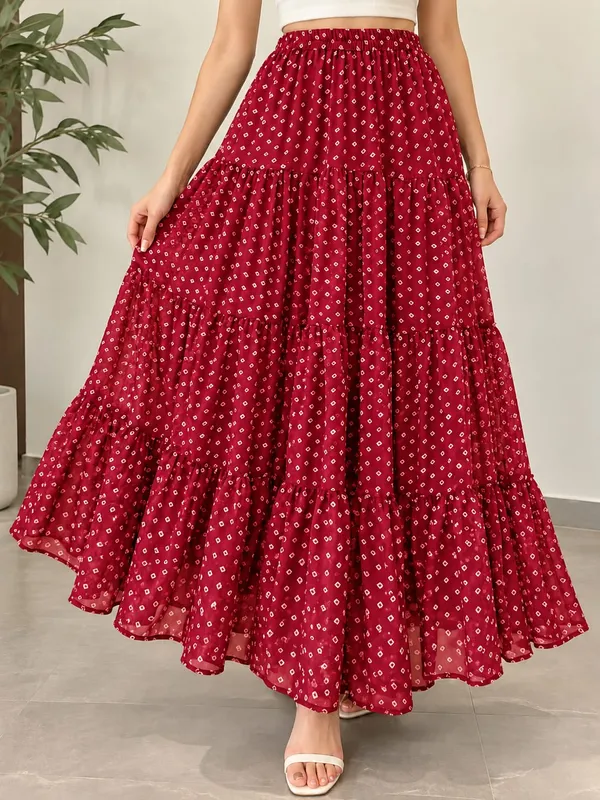 Women_Geometric_Tiered_Maxi_Flared_Skirt
