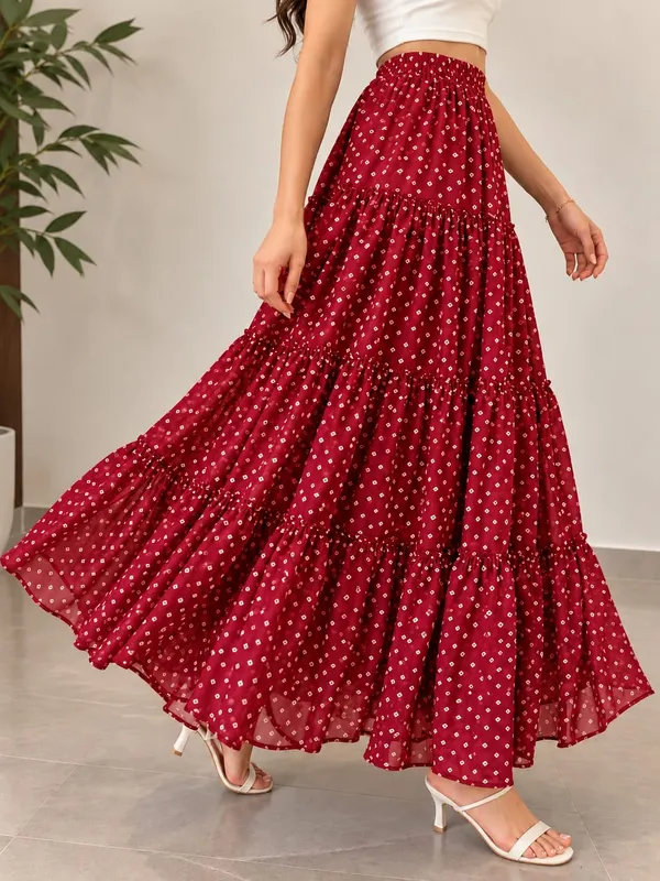 Women_Geometric_Tiered_Maxi_Flared_Skirt