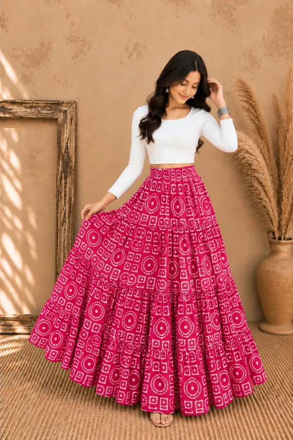 Women’s_Bandhani_Print_Tiered_Flared_Maxi_Skirt_with_Elastic_Waist