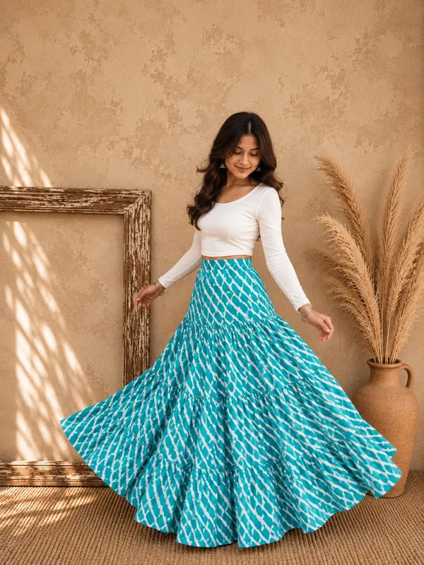 Women’s_Printed_Blue-Wave_Flared_Long_Maxi_Skirt