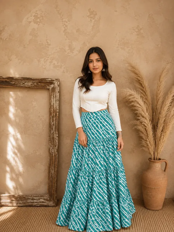 Women’s_Printed_Blue-Wave_Flared_Long_Maxi_Skirt