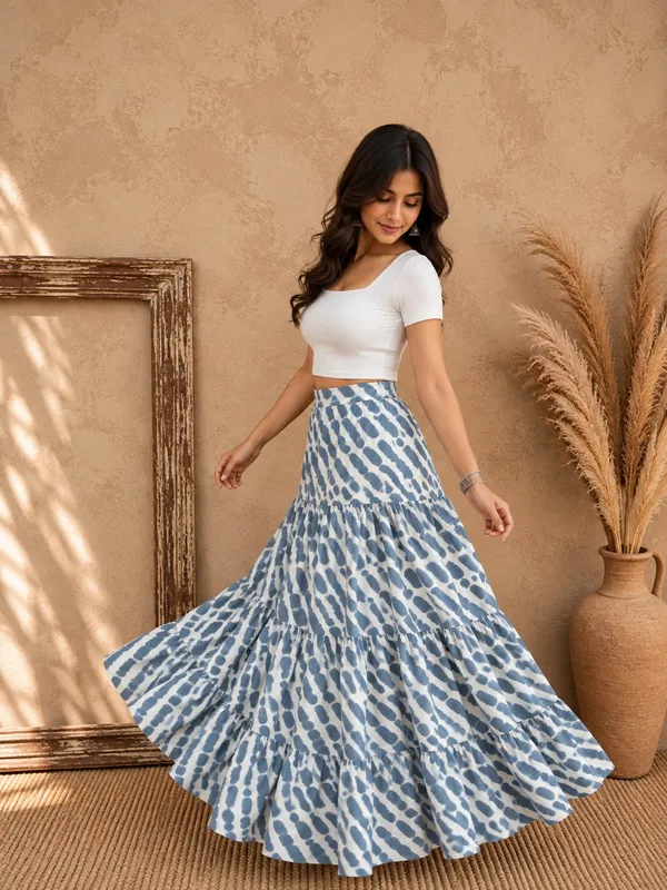 Women’s_Printed_Gray-Wave_Flared_Long_Maxi_Skirt