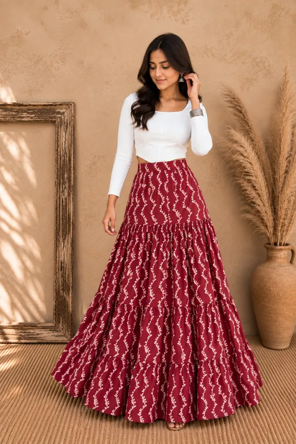 Women’s_Printed_Maroon-Leaf_Print_Flared_Long_Maxi_Skirt