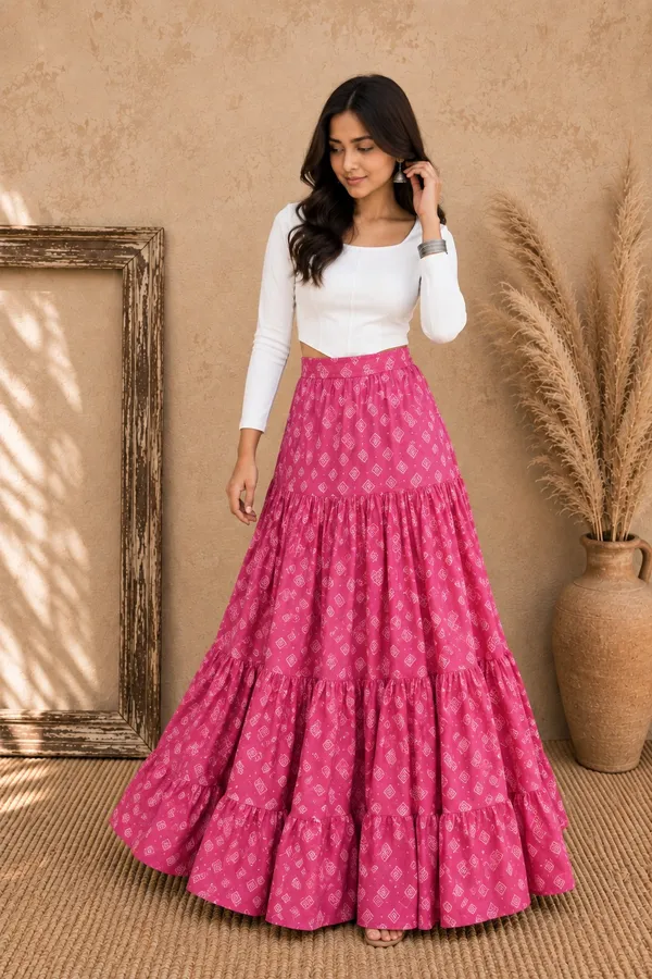 Women’s_Printed_Pink_Flared_Long_Maxi_Skirt