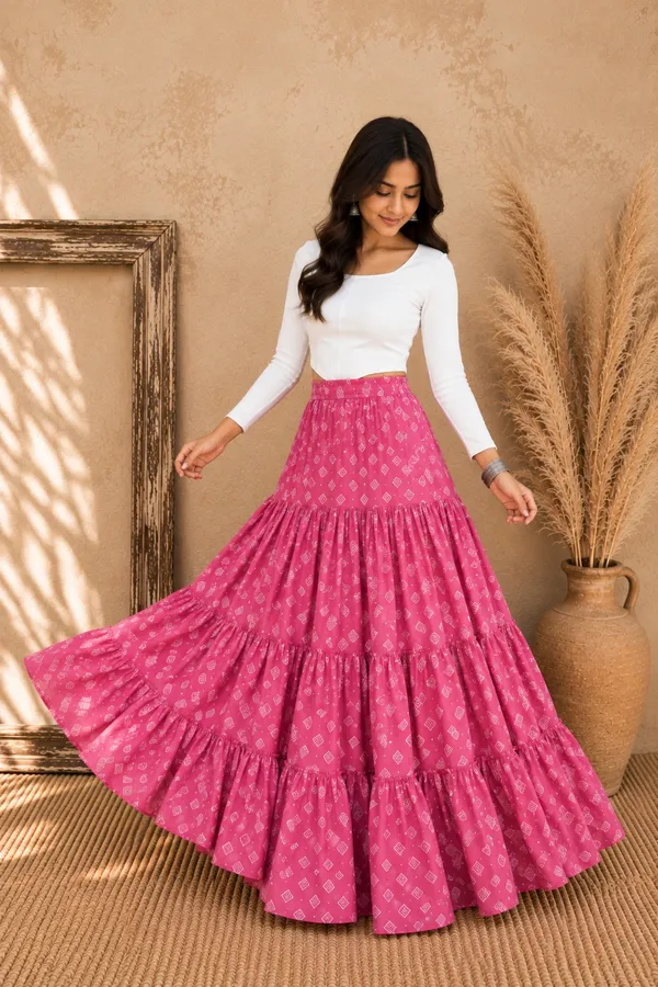 Women’s_Printed_Pink_Flared_Long_Maxi_Skirt