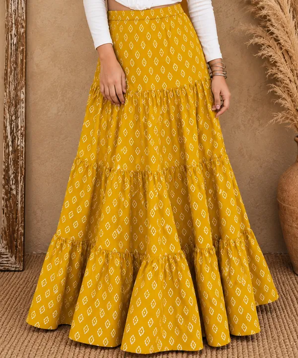 Women’s_Yellow_Bandhani_Print_Tiered_Maxi_Skirt