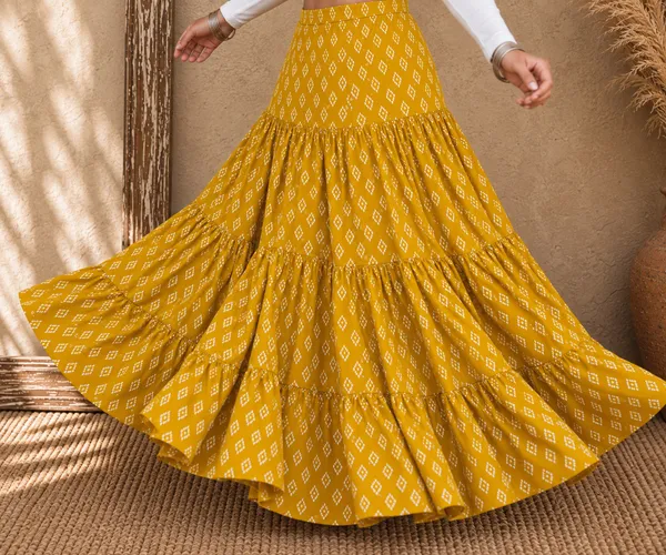Women’s_Yellow_Bandhani_Print_Tiered_Maxi_Skirt