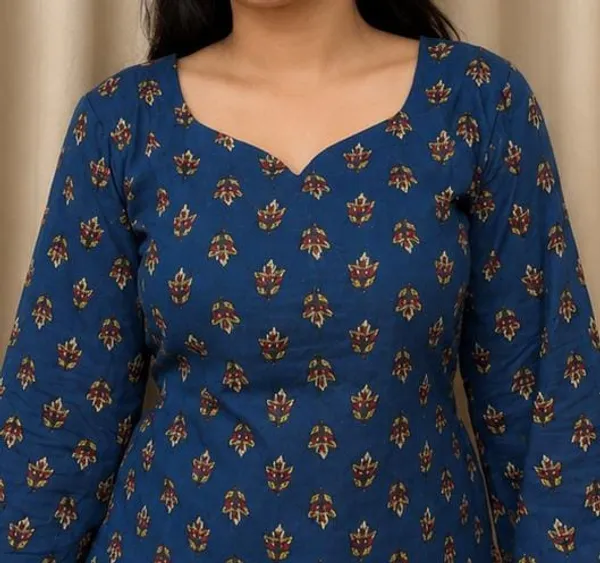 Kurvee_Women's_Floral_Printed_Cotton_Short_Kurti_(Blue)