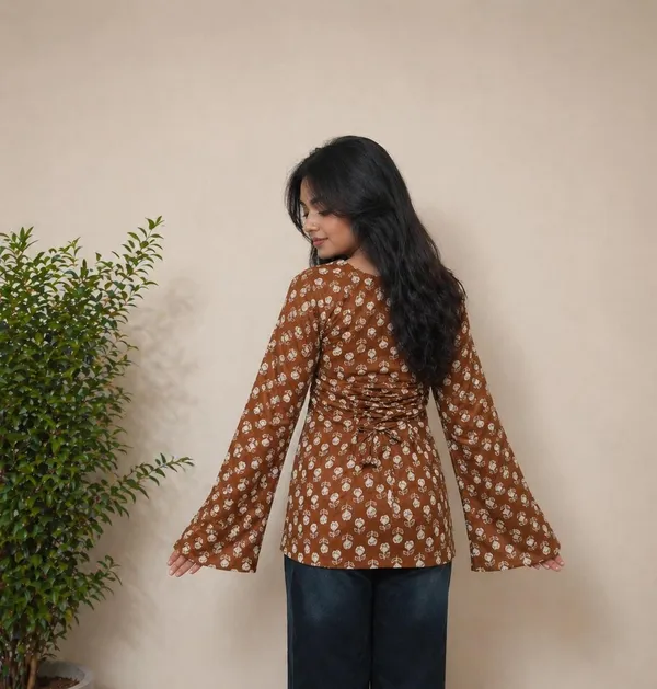 Mustard_Floral_Printed_Cotton_Kurti_with_bell_Sleeves