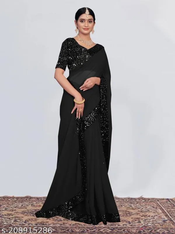 Saree_Fabric_Gorgette_With_Sequnce_Work_Blouse_Fabric_Banglori_Satin_Blousework_Sequince_Saree_Lenth_5_50mtr_Blouse_Lenth_0_80mtr_Saree_Width_42_Inch_Saree_Color_Same_As_Picture_Blouse_Color_Firoji_Occasion_Partywear