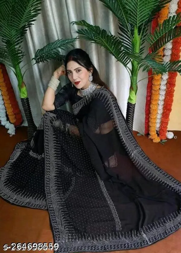 Black_Swarovski_Crystal_Diamond_Self_Design_Applique_Hand_Painted_Bollywood_Georgette_Saree