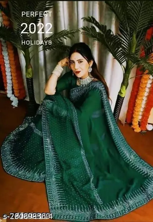Green_Swarovski_Crystal_Diamond_Self_Design_Applique_Hand_Painted_Bollywood_Georgette_Saree