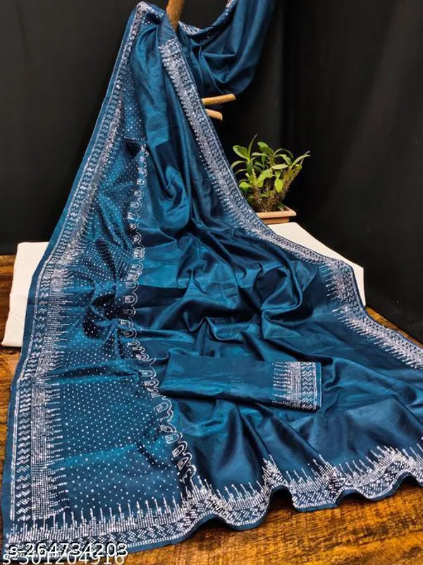 Rama_Coloured_Georgette_Latest_Hotfix_Daimond_Swarovski_Work_Modern_Look_Beautiful_Saree
