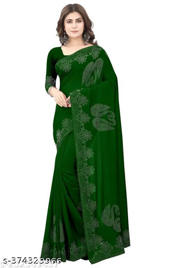Trending_Beautiful_Hotfix_Daimond_Work_Saree_With_Same_Colour_Attractive_Blouse