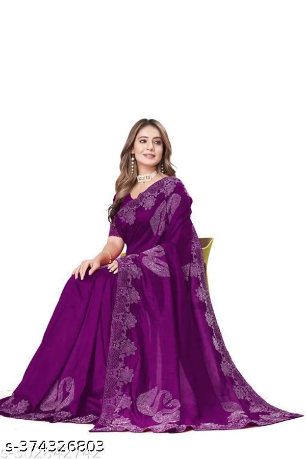 Pure_Georgette_Silk_Saree_With_With_Beautiful_Border_Decorated_With_Heavy_Diamond_Work_Contrast_Blouse_Matching_Women_Loved_This_Sari