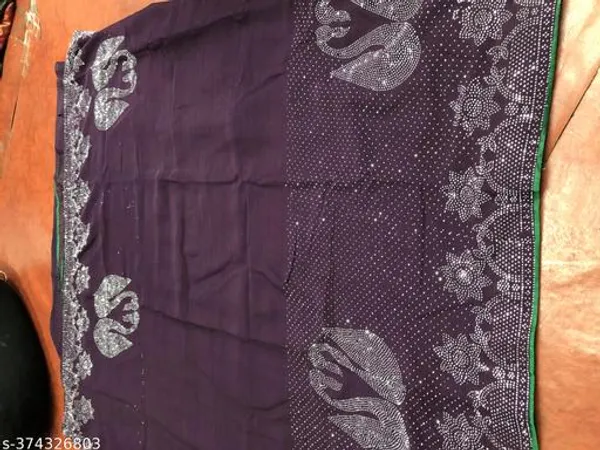 Pure_Georgette_Silk_Saree_With_With_Beautiful_Border_Decorated_With_Heavy_Diamond_Work_Contrast_Blouse_Matching_Women_Loved_This_Sari
