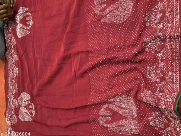 Pure_Georgette_Silk_Saree_With_With_Beautiful_Border_Decorated_With_Heavy_Diamond_Work_Contrast_Blouse_Matching_Women_Loved_This_Sari