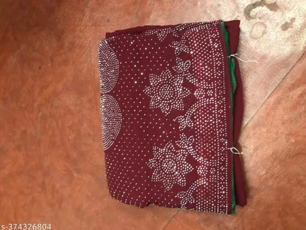 Pure_Georgette_Silk_Saree_With_With_Beautiful_Border_Decorated_With_Heavy_Diamond_Work_Contrast_Blouse_Matching_Women_Loved_This_Sari