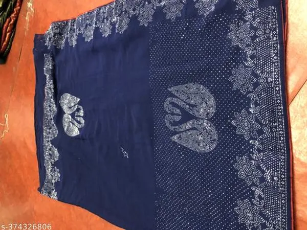 Pure_Georgette_Silk_Saree_With_With_Beautiful_Border_Decorated_With_Heavy_Diamond_Work_Contrast_Blouse_Matching_Women_Loved_This_Sari