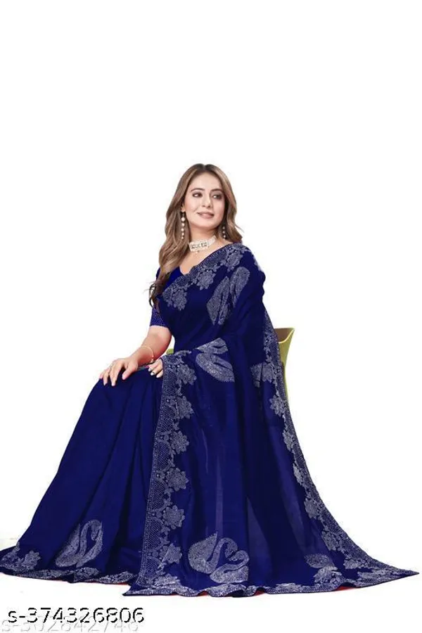 Pure_Georgette_Silk_Saree_With_With_Beautiful_Border_Decorated_With_Heavy_Diamond_Work_Contrast_Blouse_Matching_Women_Loved_This_Sari
