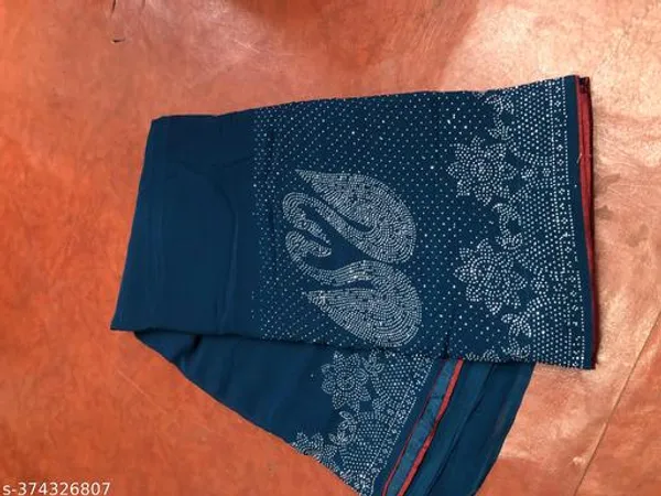 Pure_Georgette_Silk_Saree_With_With_Beautiful_Border_Decorated_With_Heavy_Diamond_Work_Contrast_Blouse_Matching_Women_Loved_This_Sari