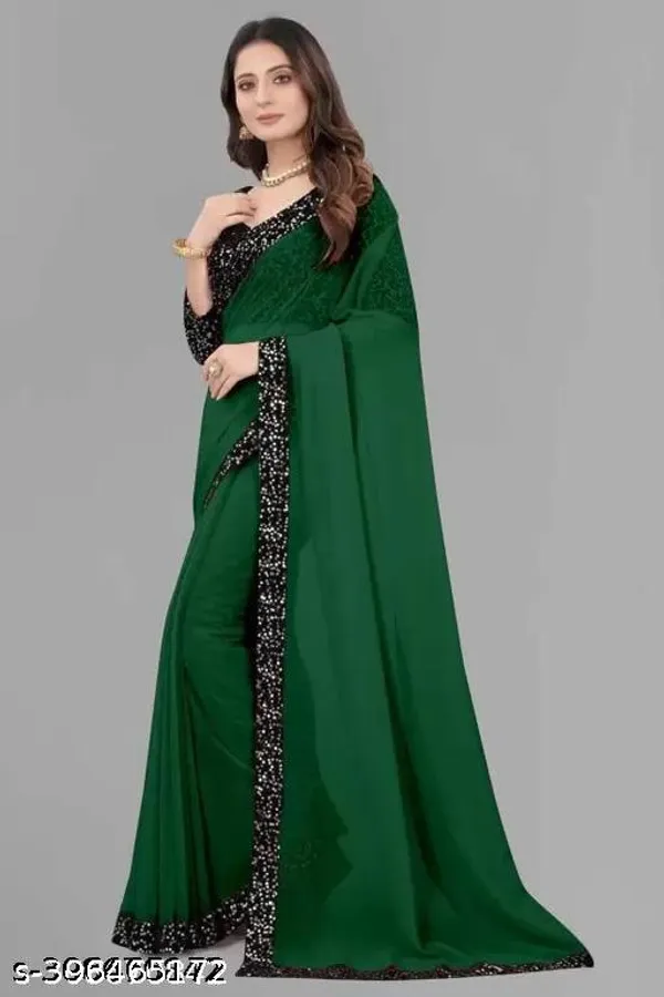 New_Party_Wear_Sequance_Georgette_Plain_Saree_With_Beautiful_Fency_Sequence_Work_Border_Blouse_Unsttiched
