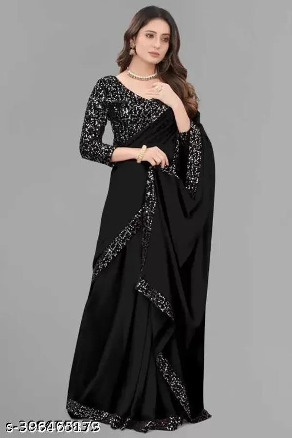 New_Party_Wear_Sequance_Georgette_Plain_Saree_With_Beautiful_Fency_Sequence_Work_Border_Blouse_Unsttiched