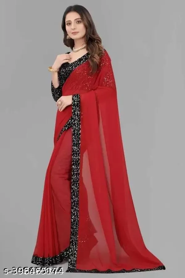 New_Party_Wear_Sequance_Georgette_Plain_Saree_With_Beautiful_Fency_Sequence_Work_Border_Blouse_Unsttiched