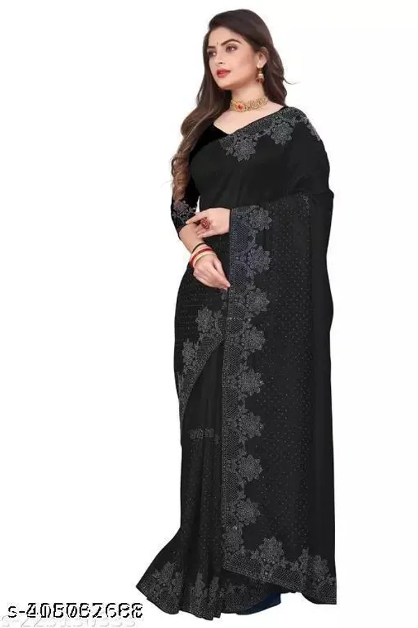 New_60gm_Stones_Works_Saree_Un_Stitched_Blouse_Attractive_New_Design_Fancy_Saree_With_Swarovski_Daimond_Hotfix_Diamond_Work_Party_Wear_Festive_Wear_Saree_Unstitch_Blouse