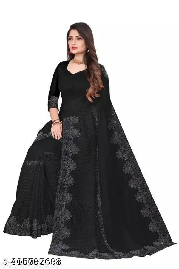 New_60gm_Stones_Works_Saree_Un_Stitched_Blouse_Attractive_New_Design_Fancy_Saree_With_Swarovski_Daimond_Hotfix_Diamond_Work_Party_Wear_Festive_Wear_Saree_Unstitch_Blouse